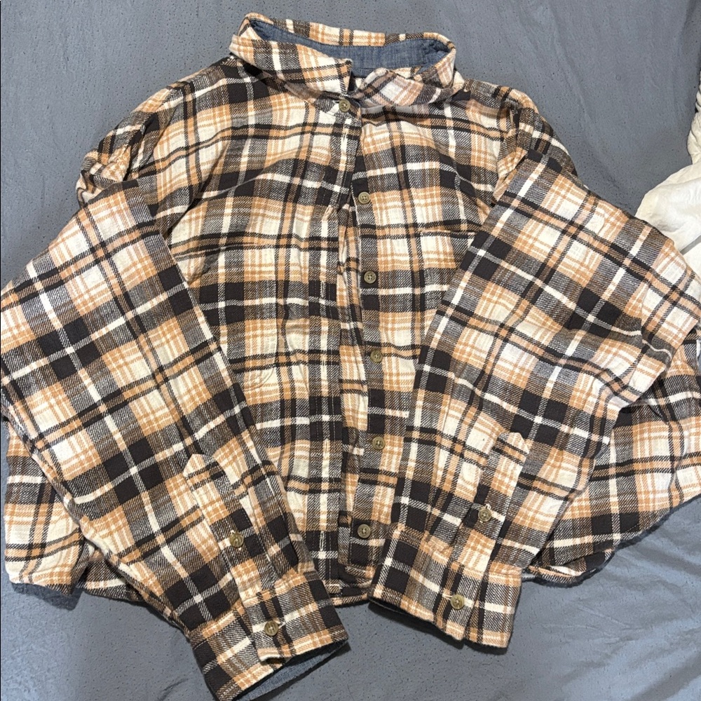 American Eagle Outfitters Checkered Shirt in Black, Tan, and Cream